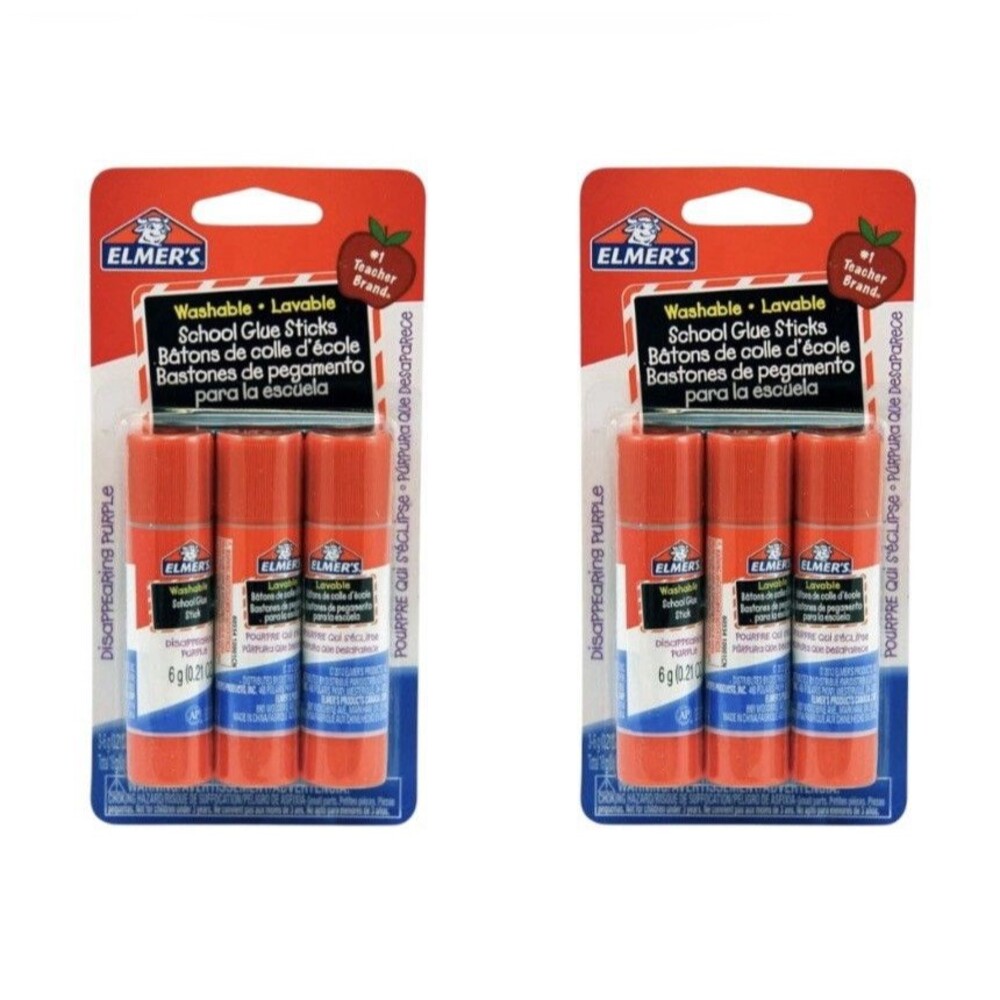 2x Elmer's Washable Disappearing Purple School Glue Sticks 3 Each